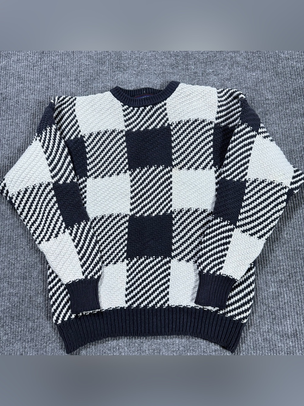 Vintage 90s Liberty Checkered Knit Grandpa Style Sweater Mens XL Made in USA